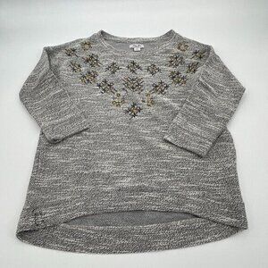 Lucky Brand Womens Sweater Small Gray Beaded Knit Casual Lucky Lotus Stretchy